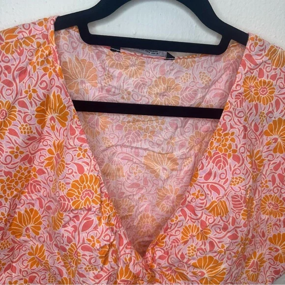 Zara Orange & Pink Printed Oversized Crop Top Size Large - Picture 3 of 15